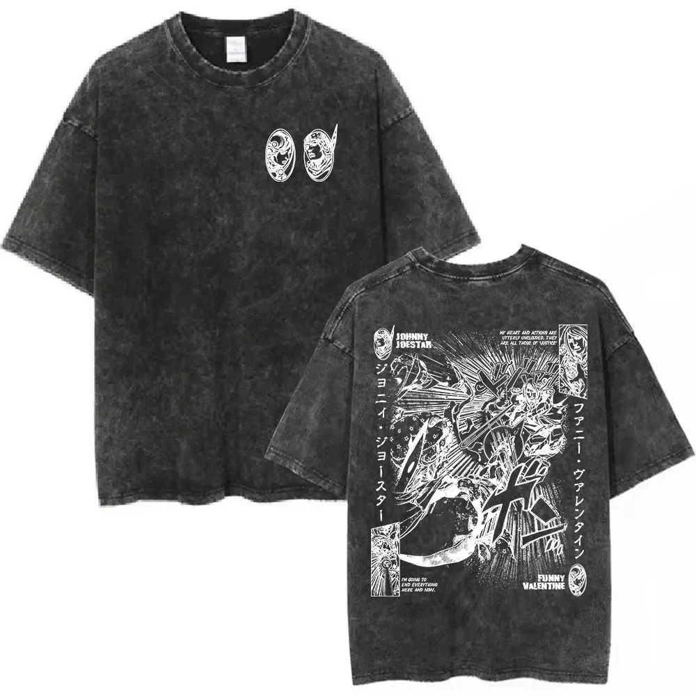 

Аниме JoJo Bizarre Adventure Johnny Joestar Забавные винтажные потертые футболки на день Святого Валентина Мужская женская одежда Повседневные модные футболки