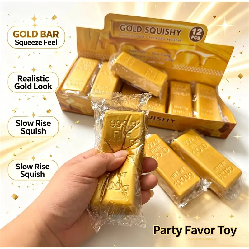 New Stretchy Golden Butter Squishy Toy Slow Rising TPR Cheese Stress Ball Funny Decompression Fidget for Office Desk Adults