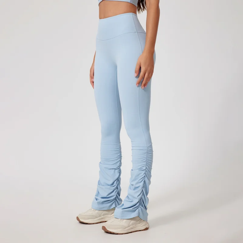 FUBEIKE High Waist Tight Nude Feel Yoga Pants Stitching Casual Pile Style Sports Trousers Running Hip Lifting Leggings Workout