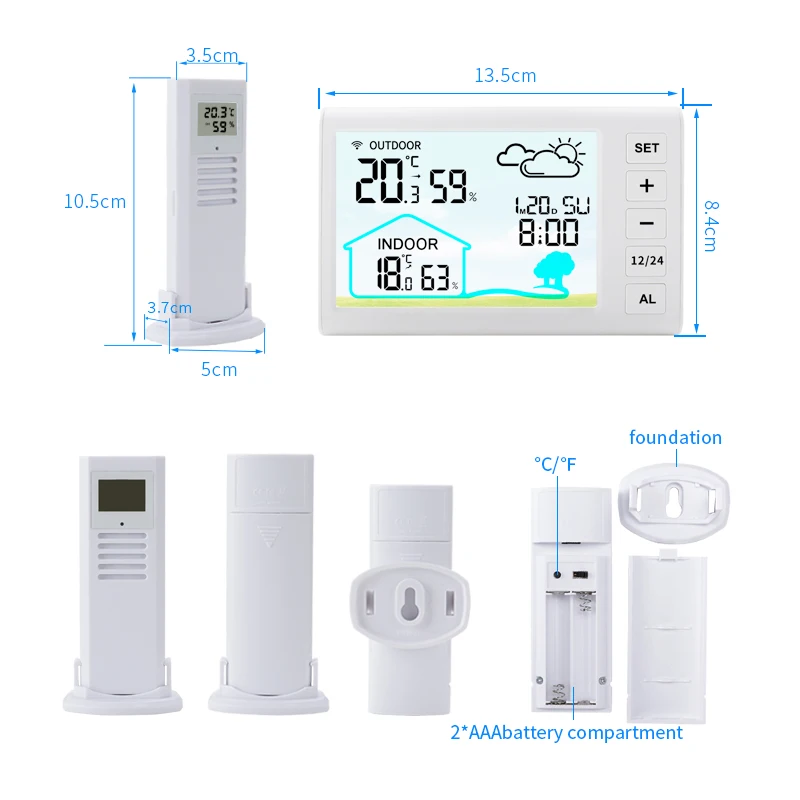 Indoor Digital Thermometer and Hygrometer, Mini LCD Wall Wireless, Multifunctional Mimi Clock with Humidity and Weather Station