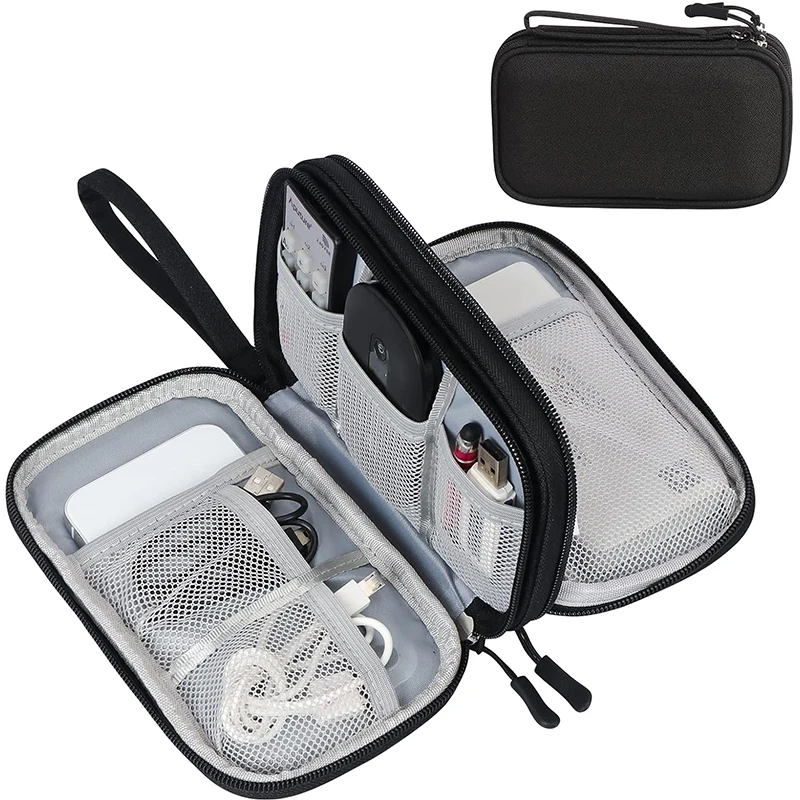 Multi-Function Travel Cable Organizer Bag Double Layer 3C Digital Portable Storage Bag for Data Cable/Earphone/Charge/Watchband