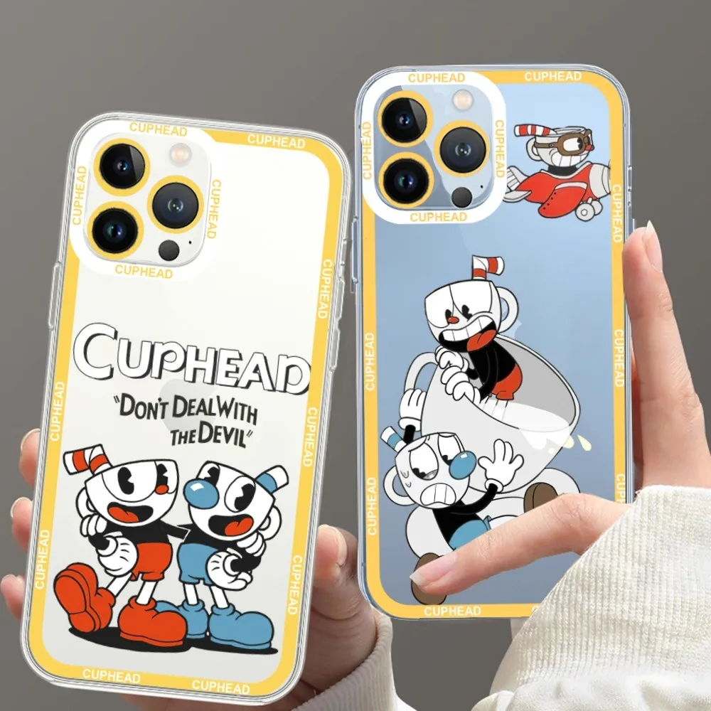 Cute Game Cuphead Phone Case For iPhone 11 12 Mini 13 14 Pro Max Transparent Shell