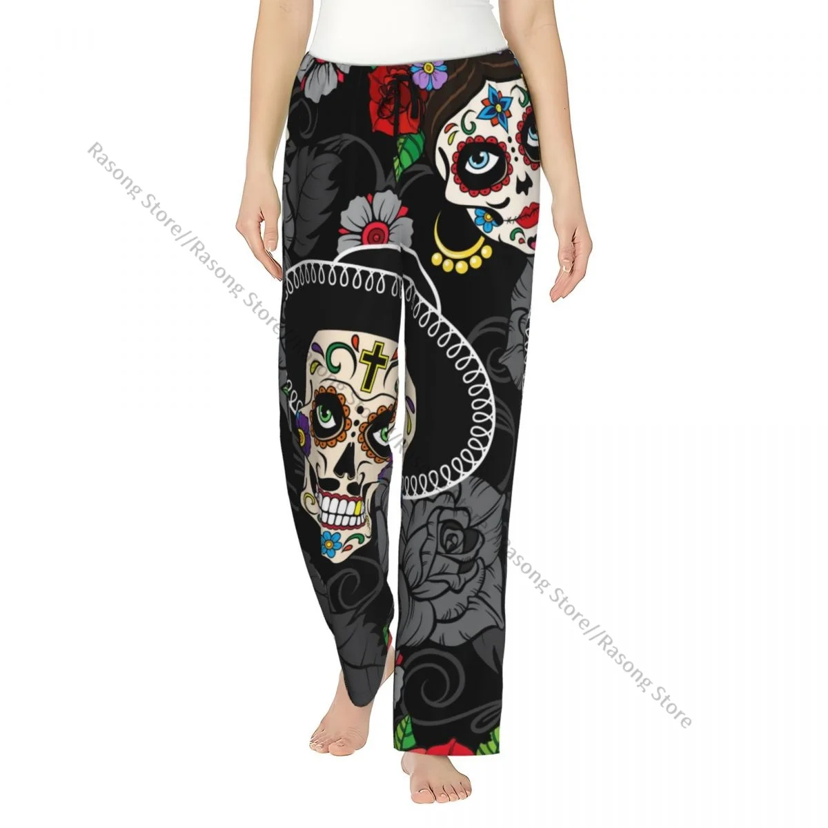

Women Flannel Lounge Pants Soft Day Of The Dead Sugar Skulls Pajama Pants Winter Sleepwear