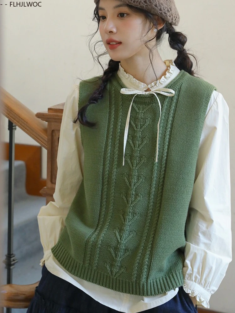 Misturas de algodão bonito babados gola laço topos blusas 2025 outono feminino chique coreia japão meninas estilo preppy camisas básicas