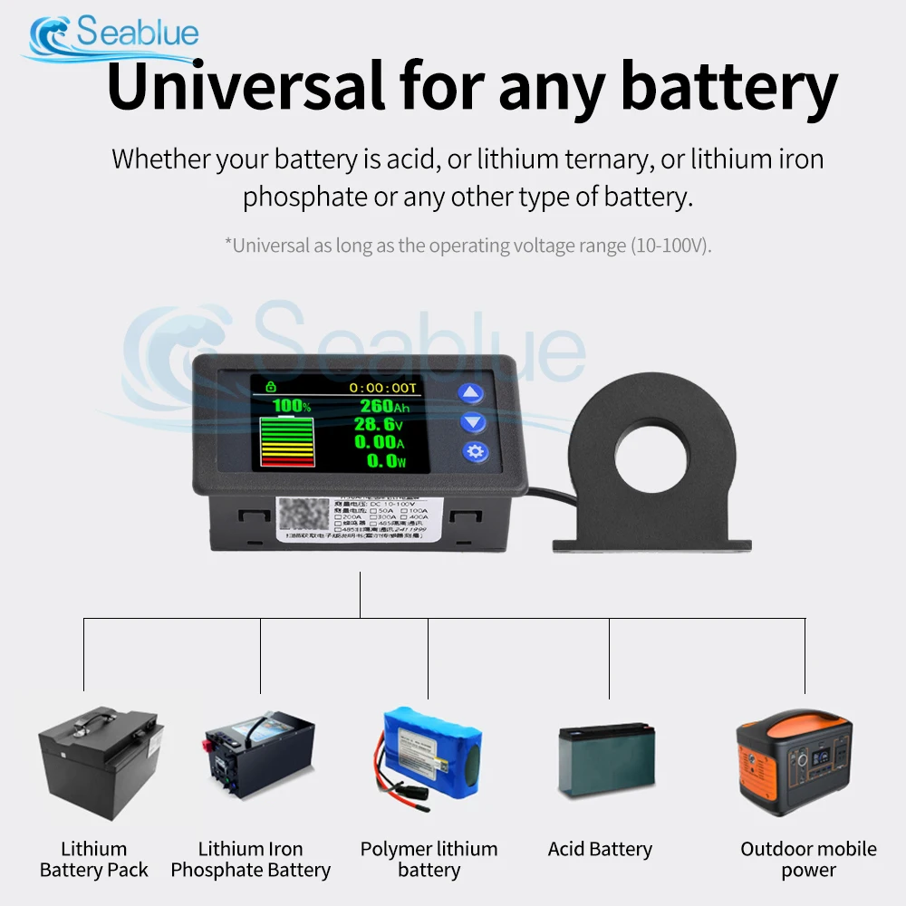 DC 10-100V 50A 100A 200A 300A 400A Coulomb Meter Vehicle Battery Capacity Tester Battery Coulometer for E-bike/Balance Car
