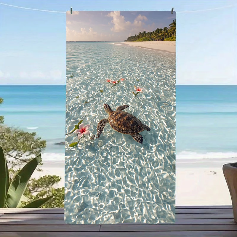 Sea Turtle Beach Towel Coral Reef Pattern Print Oversized Microfiber Quick Dry Sand Free Summer Vacation Pool Travel Cute Gift