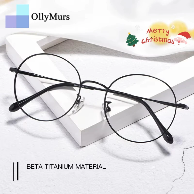 

OLLYMURS унисекс ретро круглые бета-титановые сверхлегкие оправы для очков для коррекции близорукости модные модные оптические очки