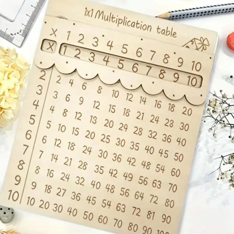 Scratch-Resistant Wooden Multiplication Table Toy Math Learning Aid for Kids Daily Practice Home School Use