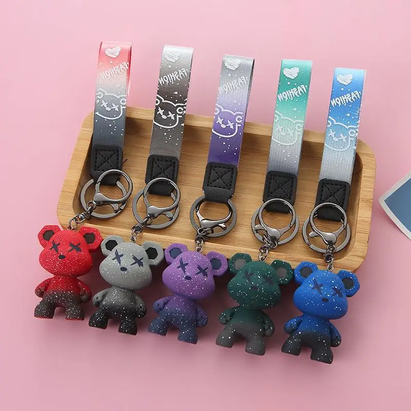 

Gradual Color Bear Key Chain Cute Cartoon Animal Key Ring Fashion Bag Pendents Car Key Holder For Men Women Key Accessories