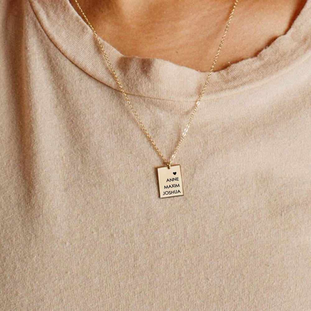 eManco Personalised Initial Rectangle Multi Row Letters Simple Pendant Necklace Stainless Steel Jewellery for Women Friends