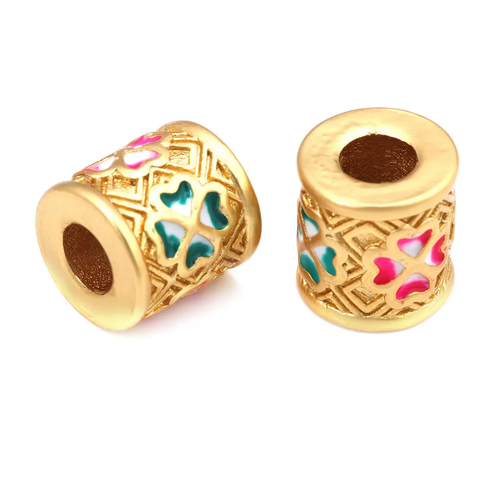Matte Gold Color Brass with Oil Paintings Flower Bracelets Spacer Beads Jewelry Making Supplies Diy Findings Accessories