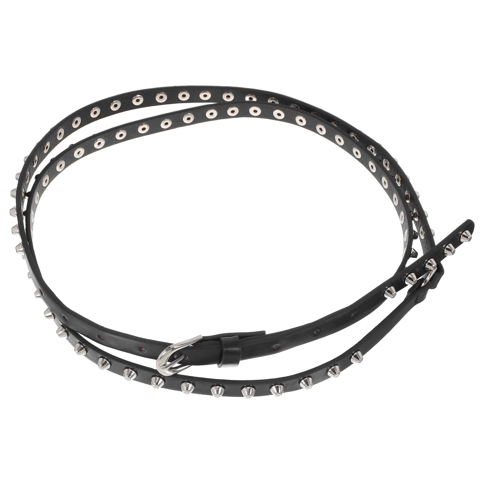 

Women'S Punk Belt Black Faux Studded Rivet Design Extra Long Adjustable For Street Outfits Waist Accessory