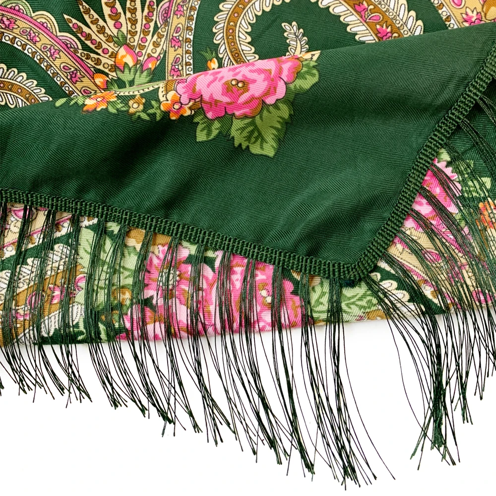 135*135cm Russian National Square Scarf Women Luxury Floral Print Fringed Ukrainian Shawl Babushka Bandana Handkerchief