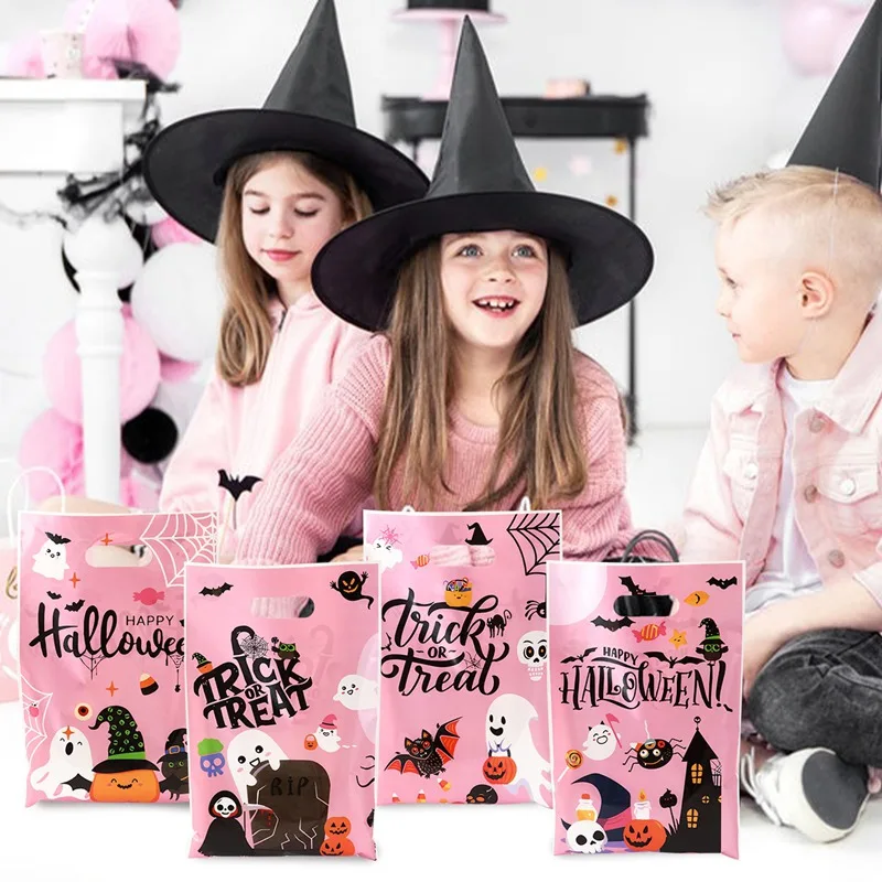 10/20/50pcs Pink Halloween Pumpkin Candy Bag Ghost Trick or Treat Cookie Gift Packaging Bag Halloween Party Decorations Supplies