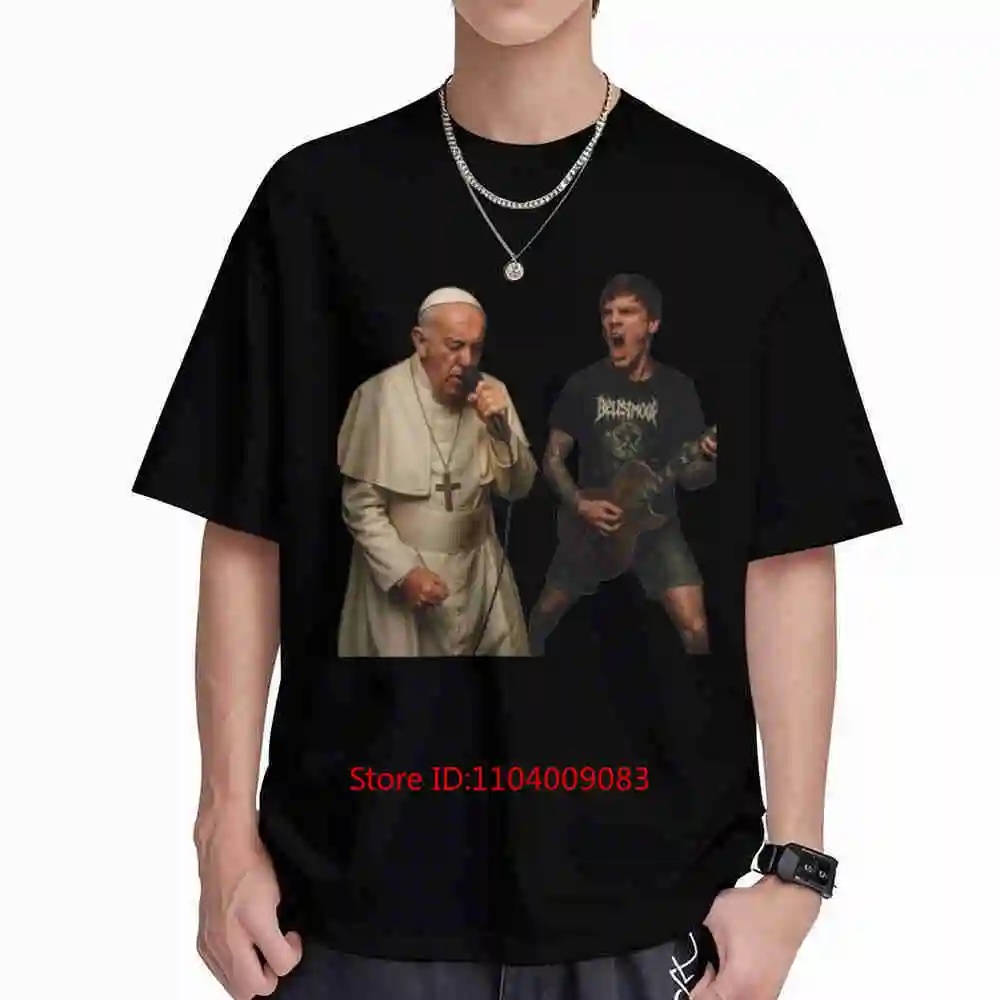 Funny Heavy Metal Pope Screaming Band Short Sleeve Tee 100% Cotton T-Shirt
