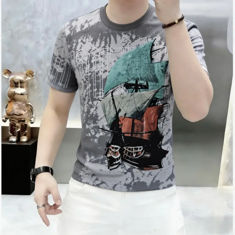 High Quality Summer Retro Printed T-shirt for Men, Fashionable Short Sleeved Slim Casual T-shirt Streetwear Men Clothing M-5XL