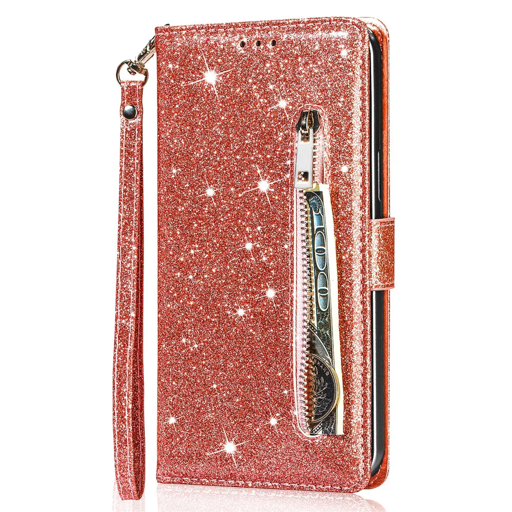 Reißverschluss-Flip-Brieftaschen-Hülle aus Glitzerleder für iPhone 18 17 16 15 14 13 12 11 Pro Max XS XR 8 7 Plus SE 16E Mini Bling Handyhülle – Detail 16