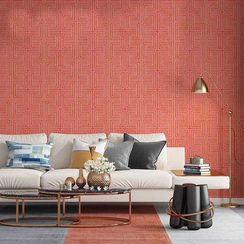 Nordic style non-woven back pattern wallpaper bedroom living room new Chinese style checkered wallpaper  home decor