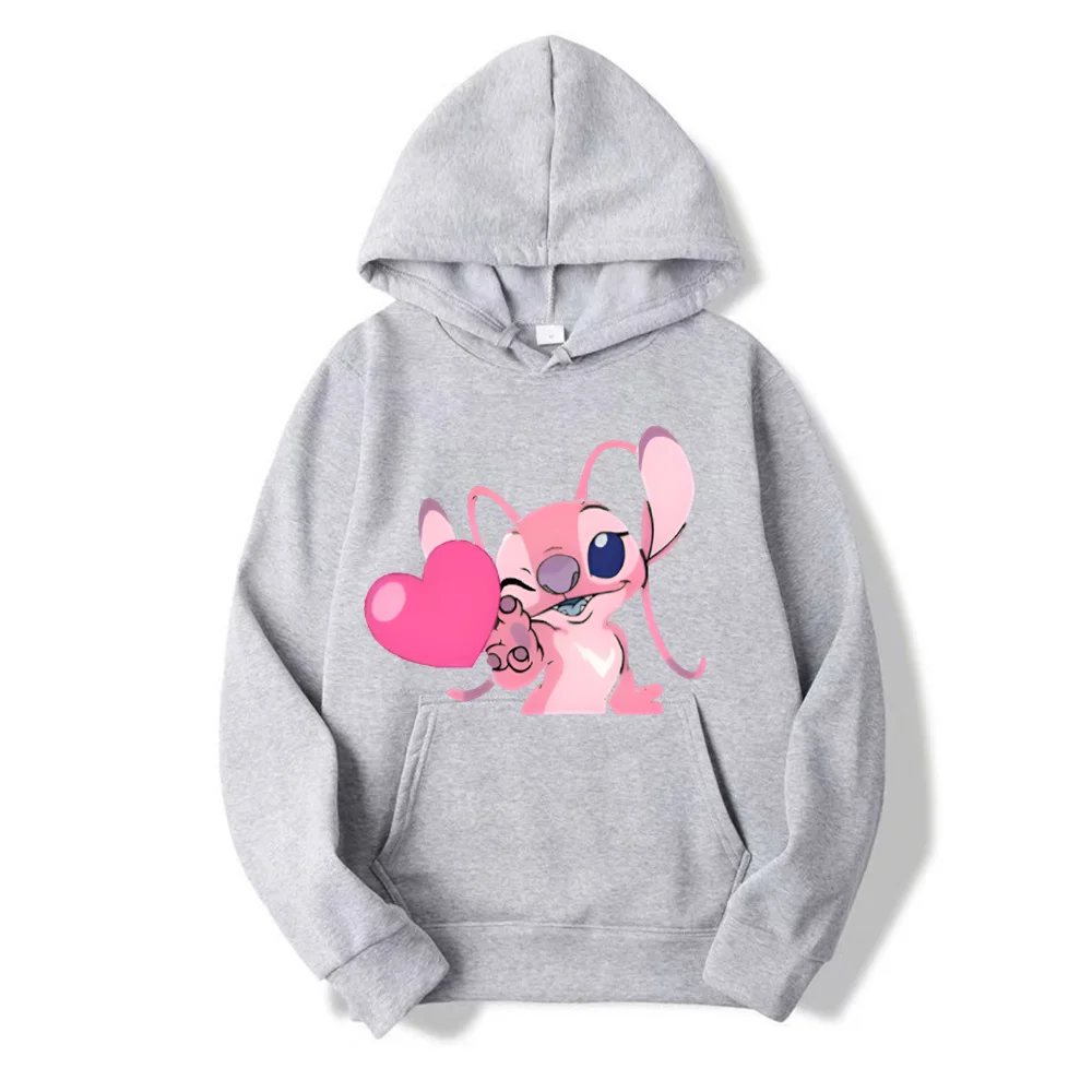 2024 Disney Stitch Cartoon Anime Women Pullover Tops Spring Autumn Men Hoodies Casual Black Sports Couple Sweatshirts Clothing