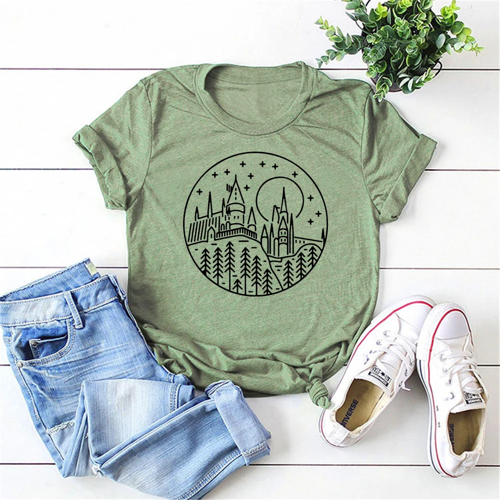 2023 Magic School Castle T-shirt HogWart Is My Home Wizard Shirt HP Movie Inspired Tee Unsex Short Sleeve Tees Cute Fans Tops