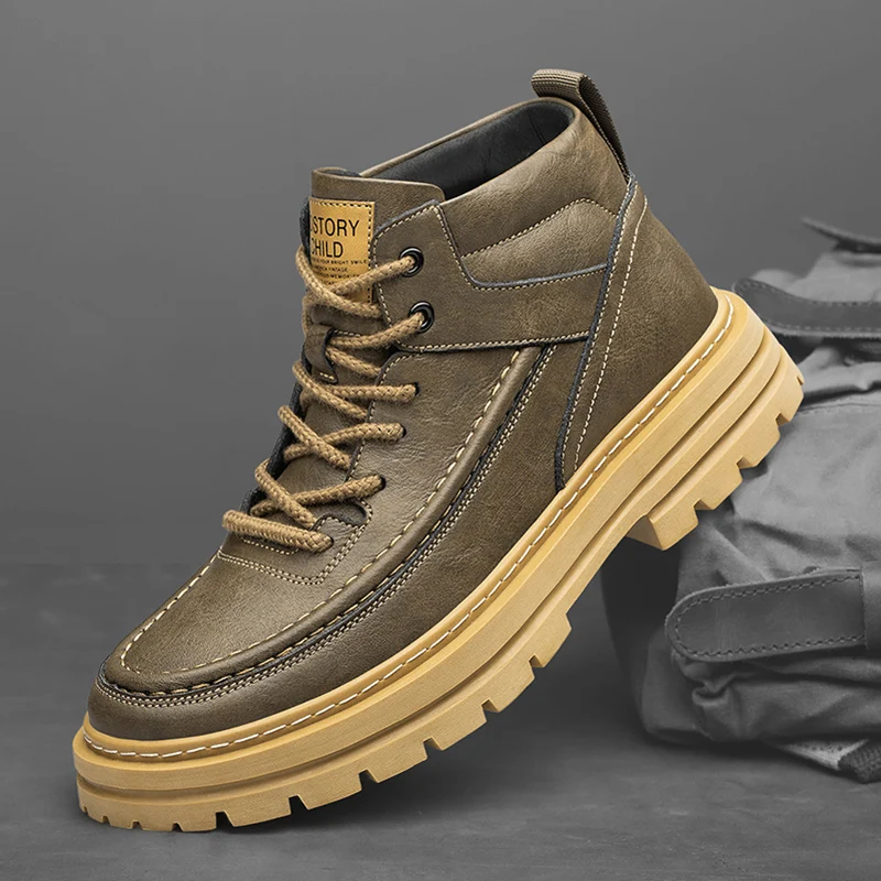 Fashionable Personalized Knight Boots Men's Work Wear Boots Ankle Boots Men's Genuine Leather Casual Short Boots Elevated Shoes image 3