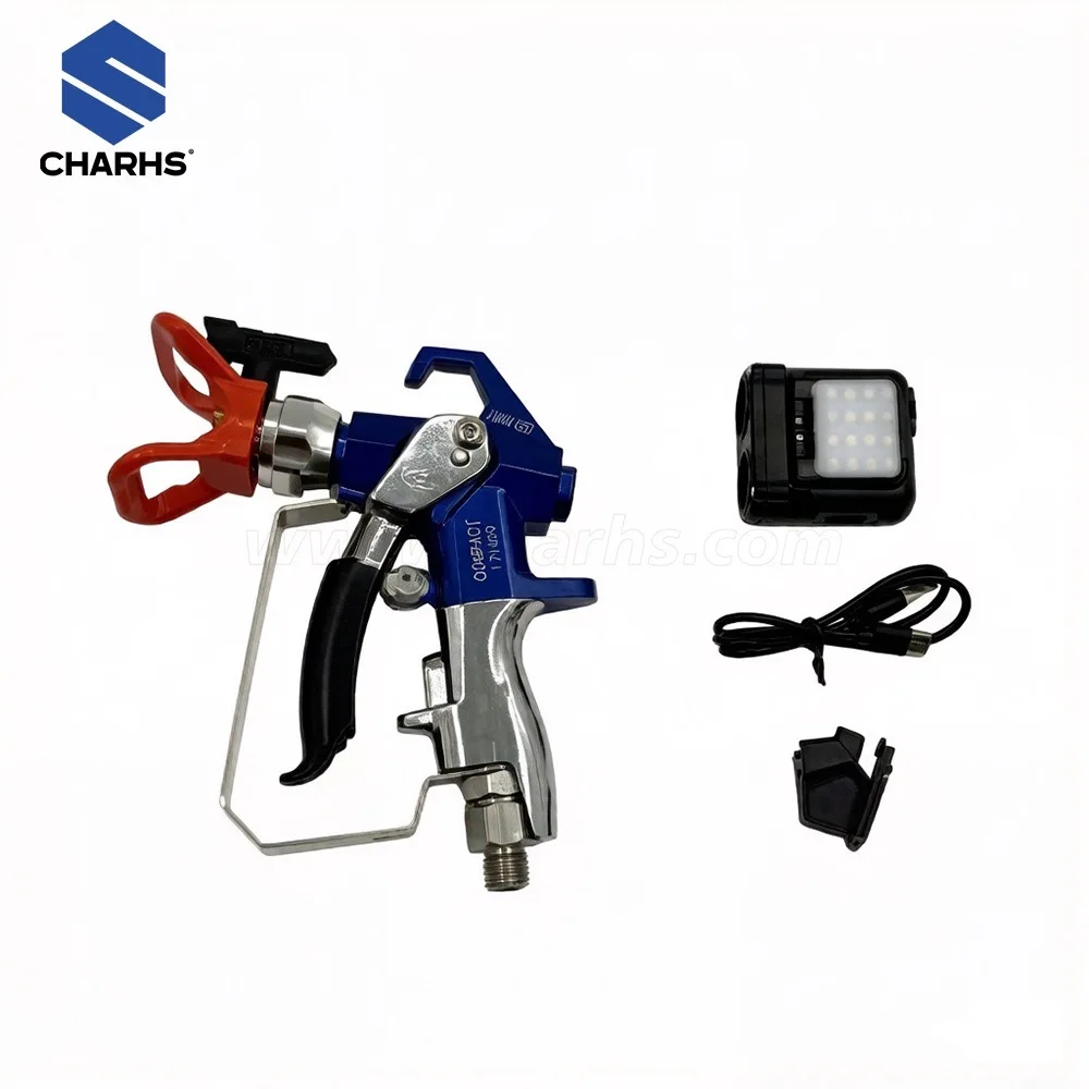 High-Pressure Airless Spray Gun, Professional Two-Finger Trigger with Nozzle Holder and Sensor Light, Suitable for Contractors