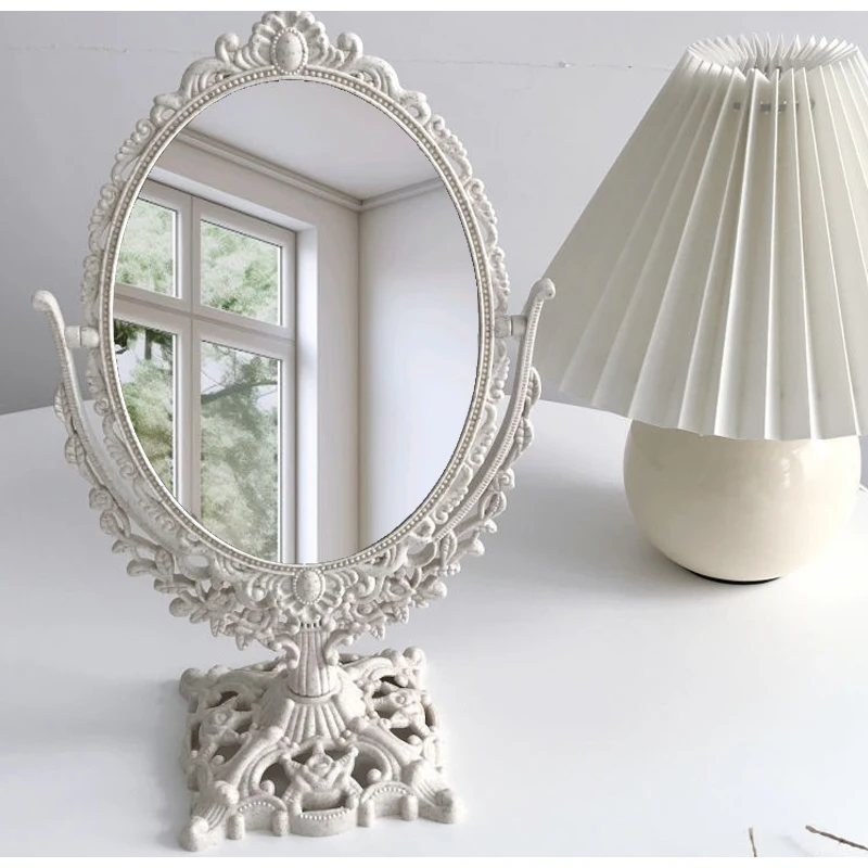 European Style Palace Carving Makeup Mirror Vintage Dressing Mirror Desktop Bedroom Round Mirror Dormitory Makeup Mirror