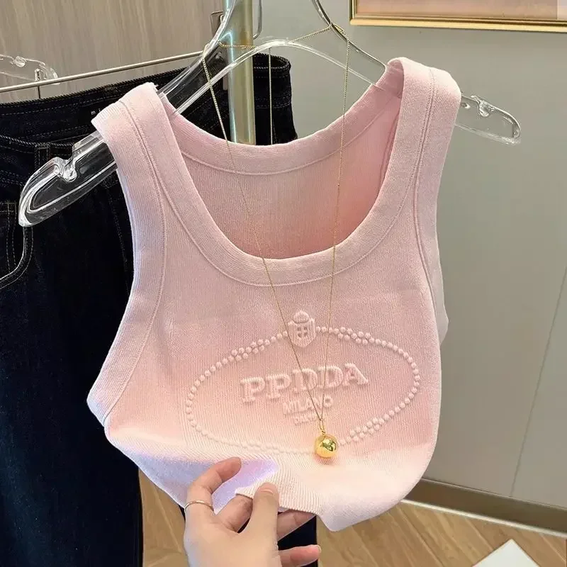 Chaleco deportivo con letras rosas para mujer, ropa de exterior para mujer, hermoso estilo, camisola delgada, Top 2024