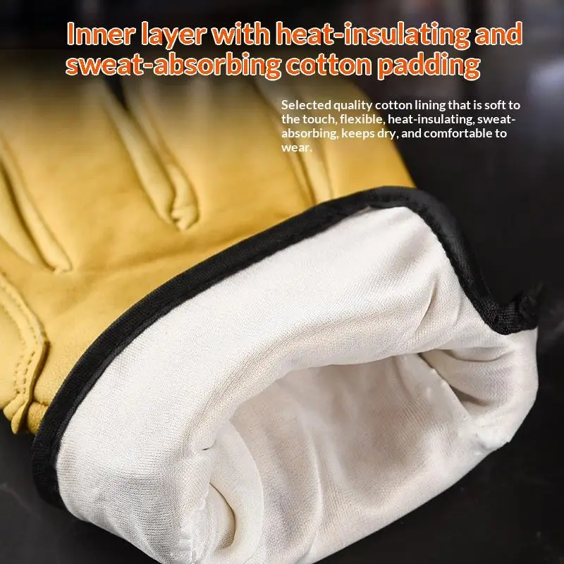 1 Pair Oil Resistant Sheepskin Leather Work Gloves Safety Wearproof Gloves for Welding Gardening Mechanical Operation