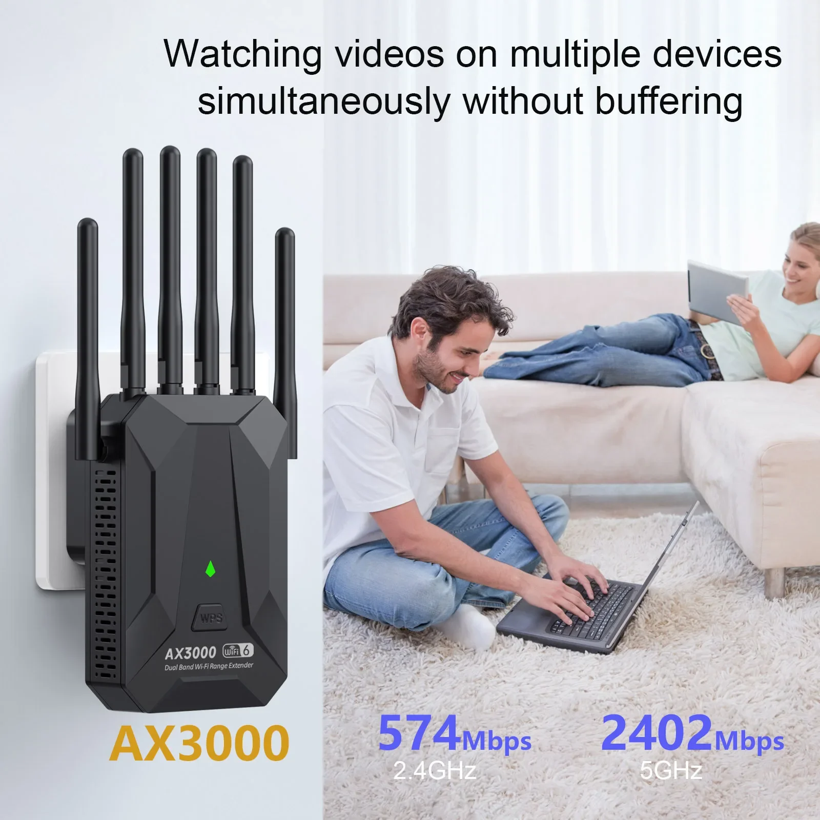 WiFi 6 AX3000 Wireless Repeater Dual Band 2.4GHz 5GHz 802.11AX Wi-Fi 6 Extender Amplifier WPS Router Long Range Signal Booster