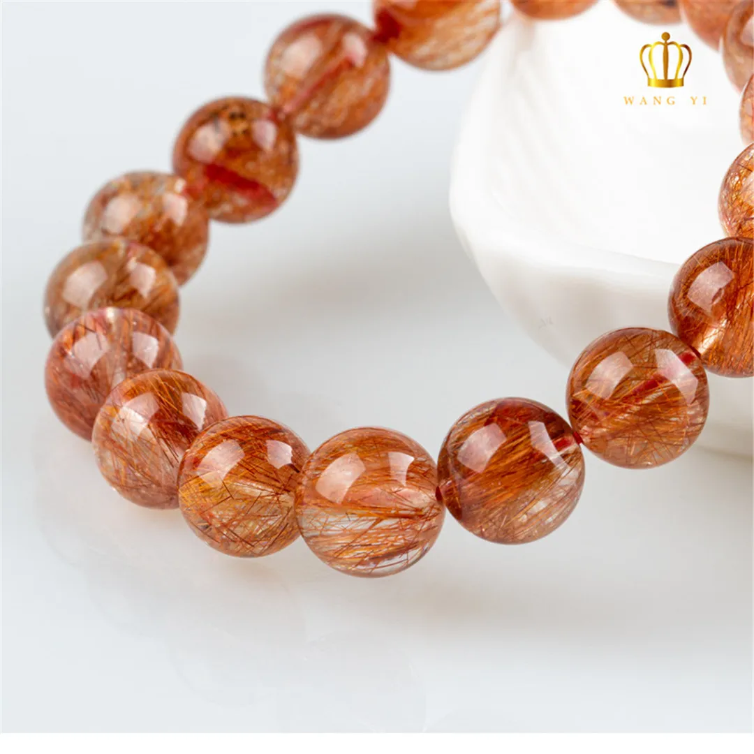 Top Natural Copper Hair Rutilated Quartz Bracelet For Woman Man Wealth Gift Crystal Gemstone Beads Strands Jewelry AAAAA7-12mm