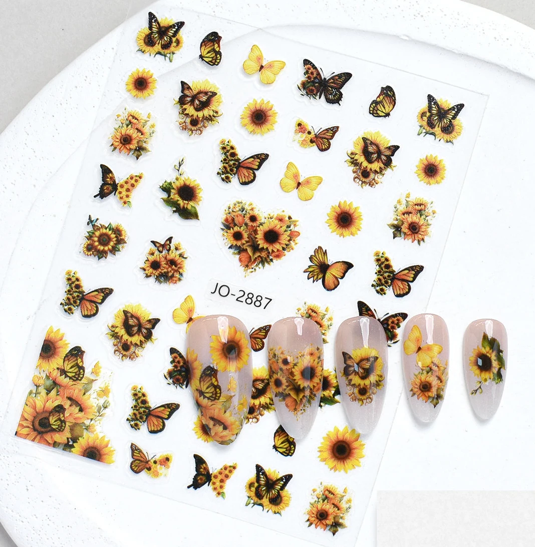 3d Nail Art Stickers Decals Spring Blue Pink Yellow Butterflys Booming Flowers For Nails Decorations Manicures Beauty