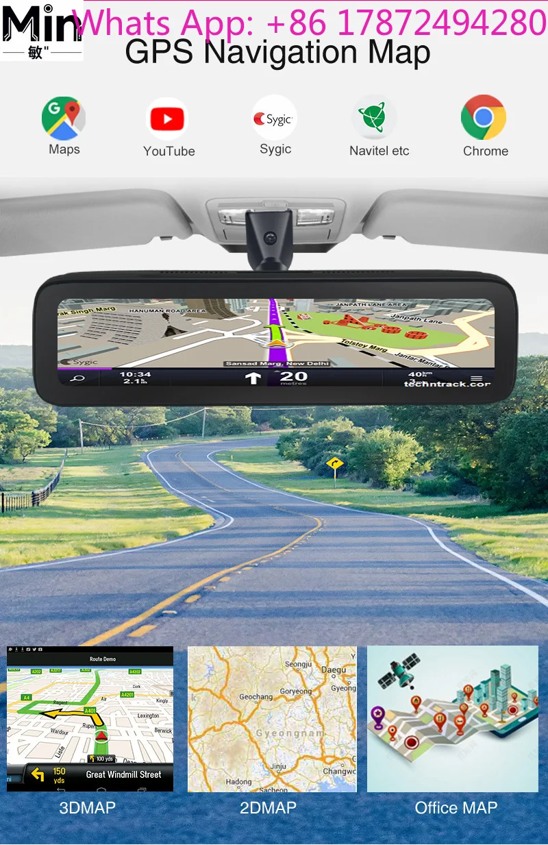 12 Inch Four Lens 4K Car Mirror Dash Cam, 4 Channel 4G ADAS Android Voice Control 360° Monitoring