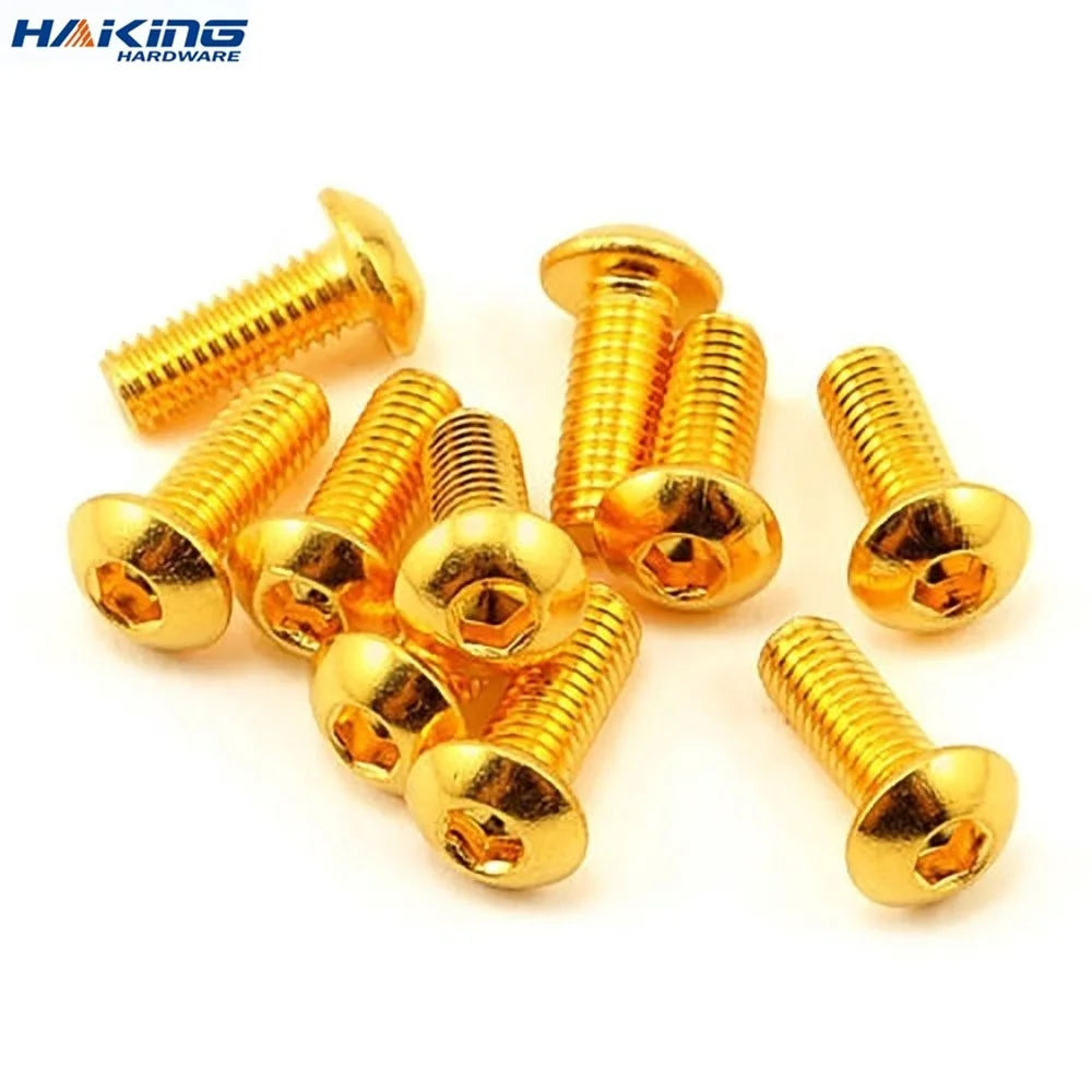 

10pcs Grade 12.9 Half Round Head Plating Titanium Gold Hex Screw M2 M2.5 M3 M4 M5 Iso7380 Hex Socket Screw Length 5-30mm