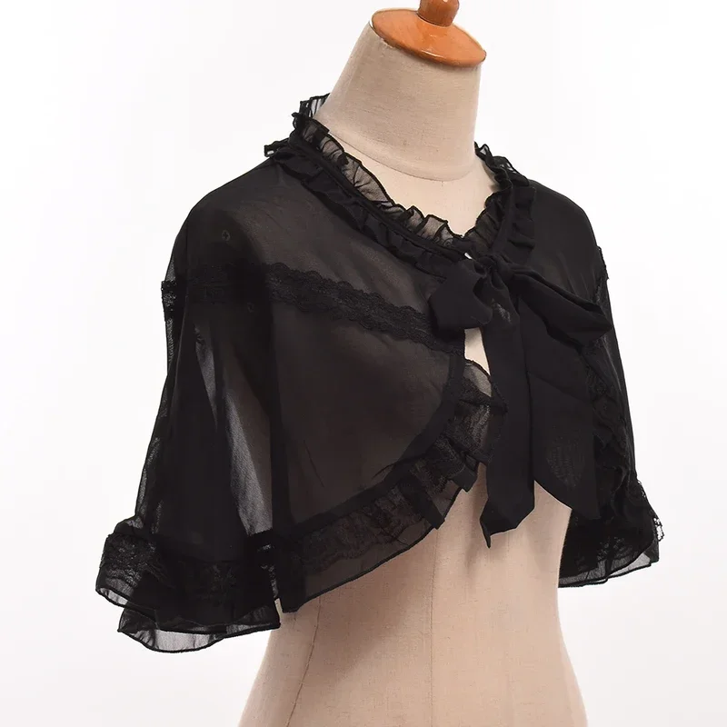 Lolita Mädchen Mini Cape für JSK Kleid Schwarz Weiß Kurze Chiffon Capes MN7