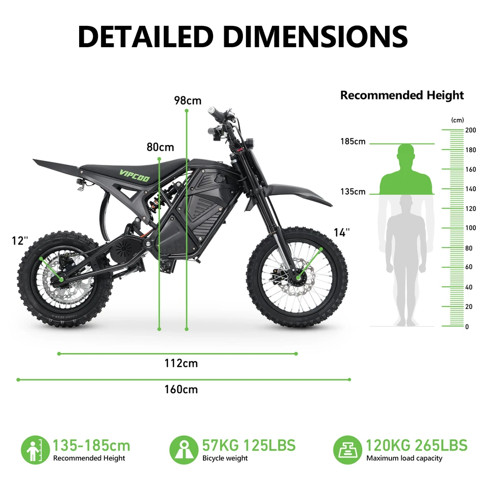 Electric Dirt Bike VIPCOO 3500W 48V23AH Electric Motorcycle Fat Tire Nitrogen Suspension E Dirt Bike for Teens and Adults image 8