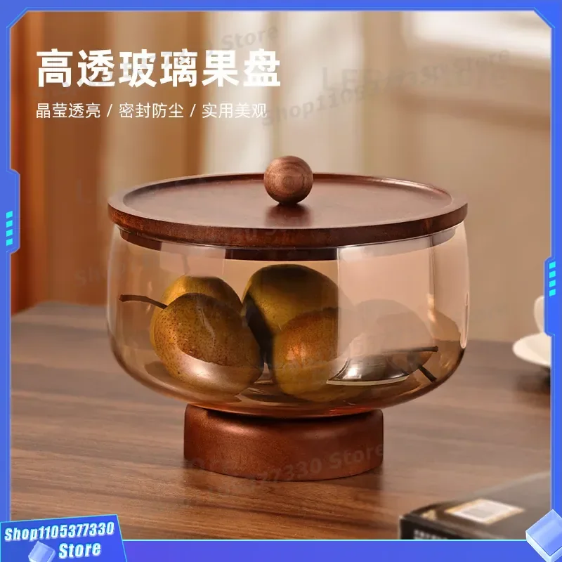 Luxury Glass Fruit Plate High Foot Coffee Table Snack Storage Dish Household Dry Cargo Tray Living Room Decorative Bowl High