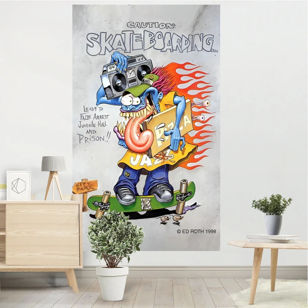 Rat Fink Hot Rods My Garage Vintage Tapestry Polyester Printed Home or Outdoor Decoration Banner