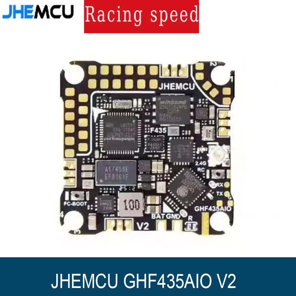 

JHEMCU GHF435AIO V2 20A Контроллер полета 2-4S с OSD Baro Blackbox Встроенный приемник ELRS 2.4G для RC FPV Freestyle Drone