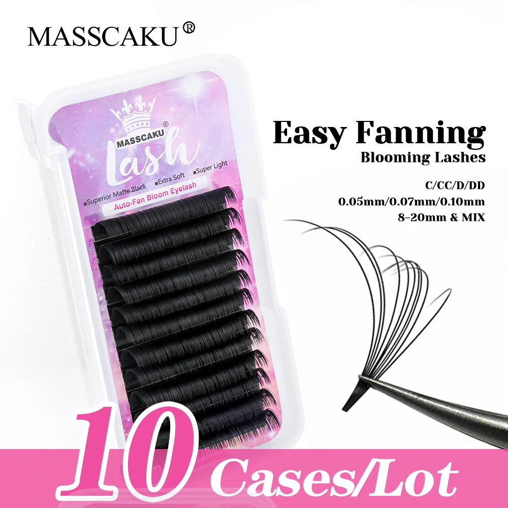 

MASSCAKU Wholesale 10cases/lot Premium Velvet Fiber Easy Fanning Lashes Natural Automatic Blooming Eyelashes for Professionals