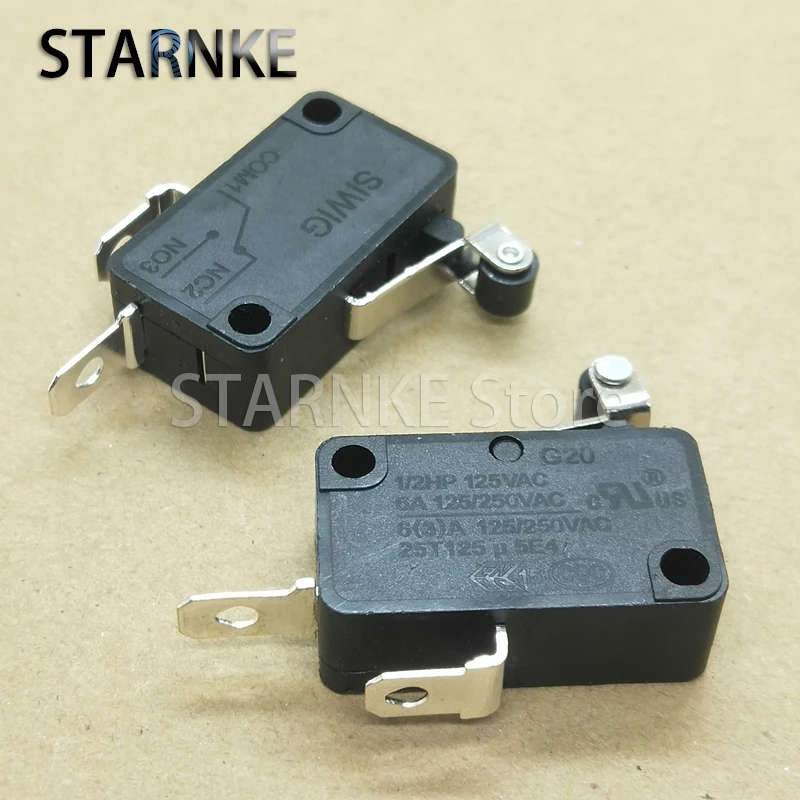 3PCS G20 Micro Switch Normally Open 2Pins Travel Limit Switch With Wheel 250V 6A Contacts