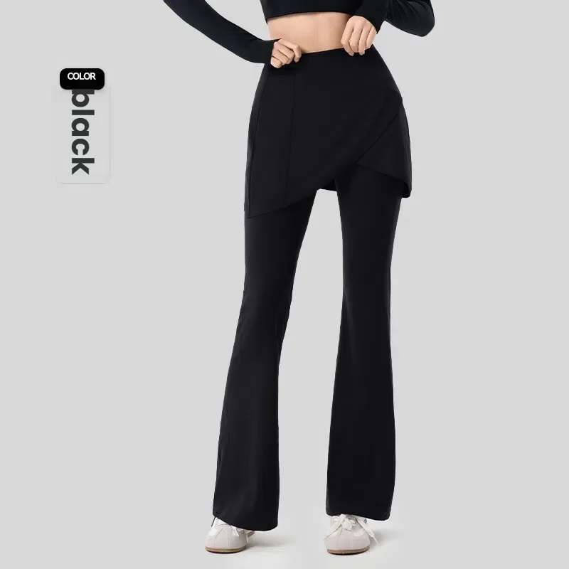 Yoga Bell-bottom Pants for Women with Detachable Buttocks Curtain High Waist Flared Wide Leg Pants Butt-lifting fitness Trousers