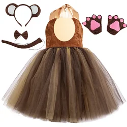 Brown Bear Tutu Dress for Baby Girls Halloween Carnival Costume Jungle Party Animal Dress Up Outfits Kids Fancy Perform Clothes