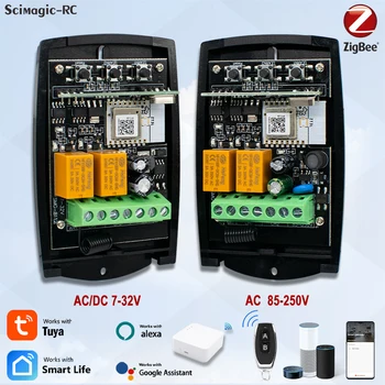 ZIGBEE Smart Garage Door Opener Receiver 433.92MHz Fixed Rolling Code Universal Tuya 2CH 7-32V 85-250V Switch Controller Alexa