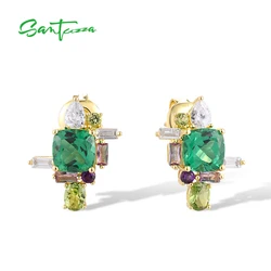 SANTUZZA Authentic 925 Sterling Silver Earrings For Women Sparkling Multi Gem Stones Cute Starry Wedding Gifts Fine Jewelry