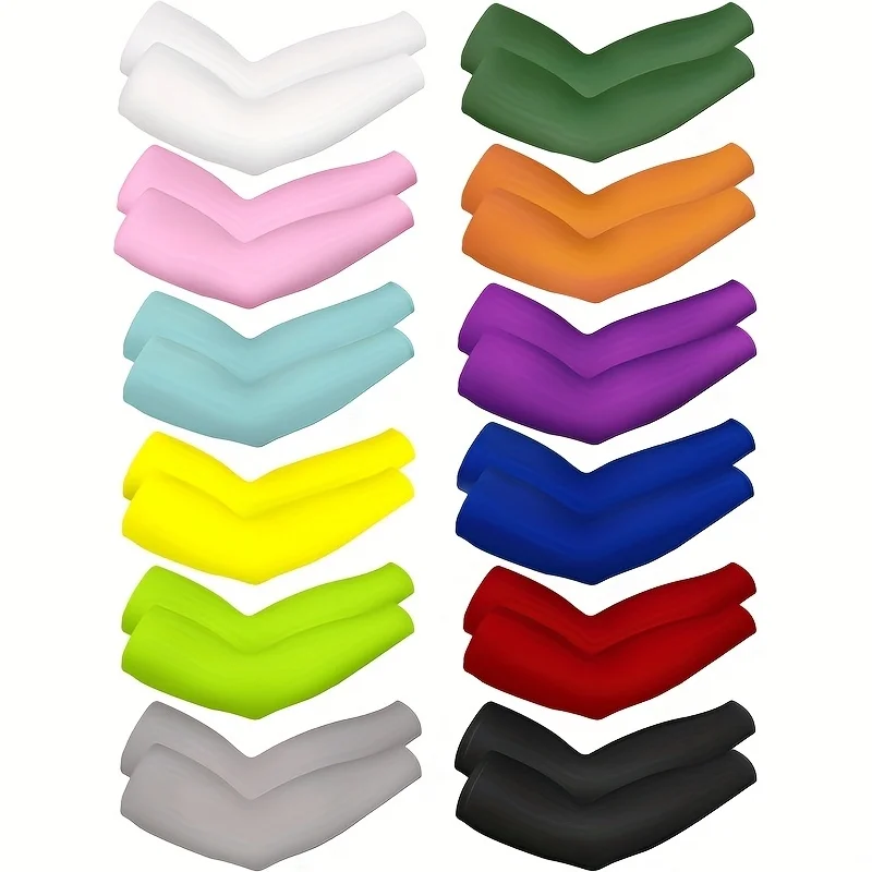 12 Pairs Unisex UV Protection Cooling Arm Sleeves - Long, Breathable Polyester, Suitable for Outdoor Activities, Golf, Fishing,