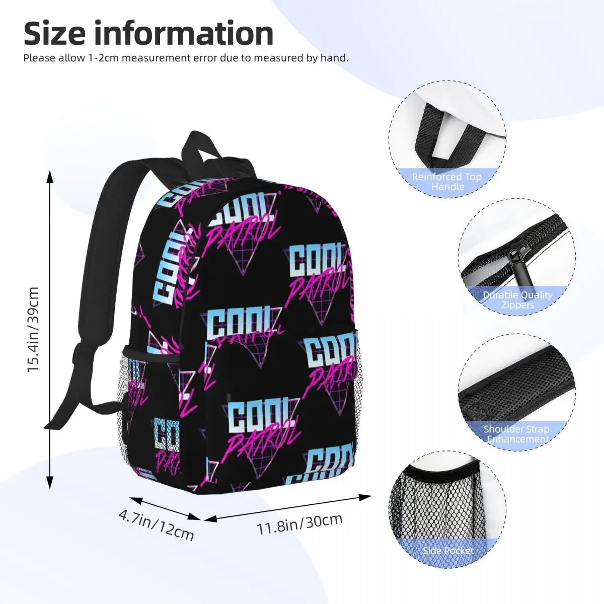 Cool Patrol (80s Inspired Design) Classic Backpacks Boys Girls Bookbag Casual Students School Bags Laptop Rucksack Shoulder Bag