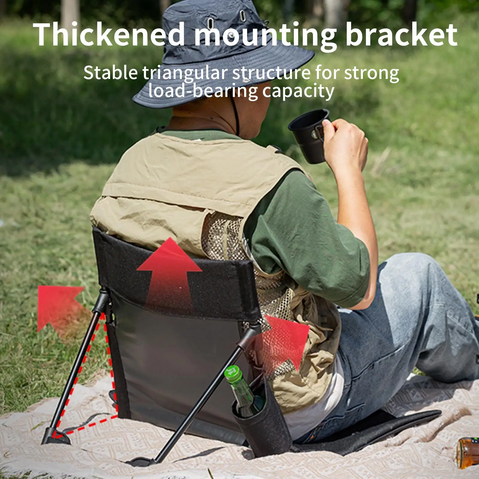 كراسي التخييم قابلة للطي مع دعم الظهر جيب جانبي كرسي قابل للطي مقعد أرضي للتخييم في الهواء الطلق داخلي الصيد نزهة السفر #2