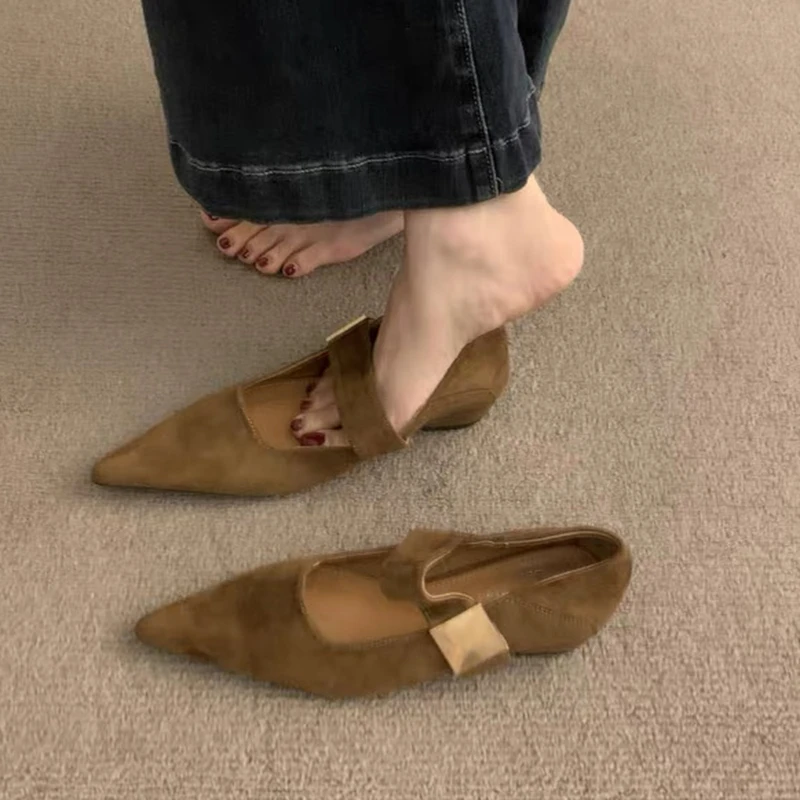 

SUOJIALUN 2024 Autumn Women Flat Shoes Fashion Pointed Toe Ladies Elegant Mary Jane Shoes Soft Flat Heel Outdoor Drees Ballerina