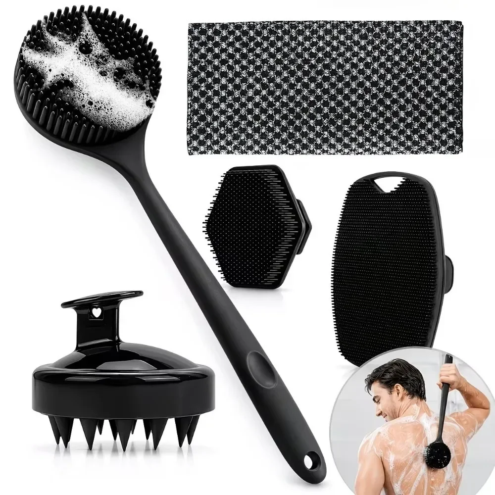 5/4/3/2/1-teiliges Körperbürsten-Set mit langem Griff, Rücken-Duschbürste, Silikon-Peelingbürste, Shampoo-Kopfhautmassagegerät für das Badezimmer – Detail 7